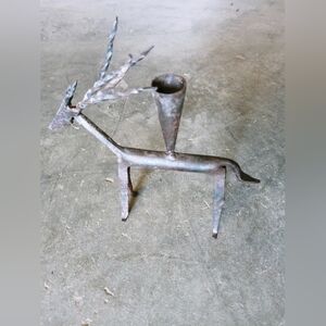 Brutalist Metal Sculpture candle holder, forged iron, deer/antelope/gazelle